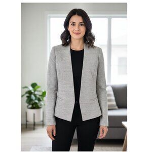 Halogen Open Front V-Neck Jacket, white/ Grey Tweed, Women's Size M